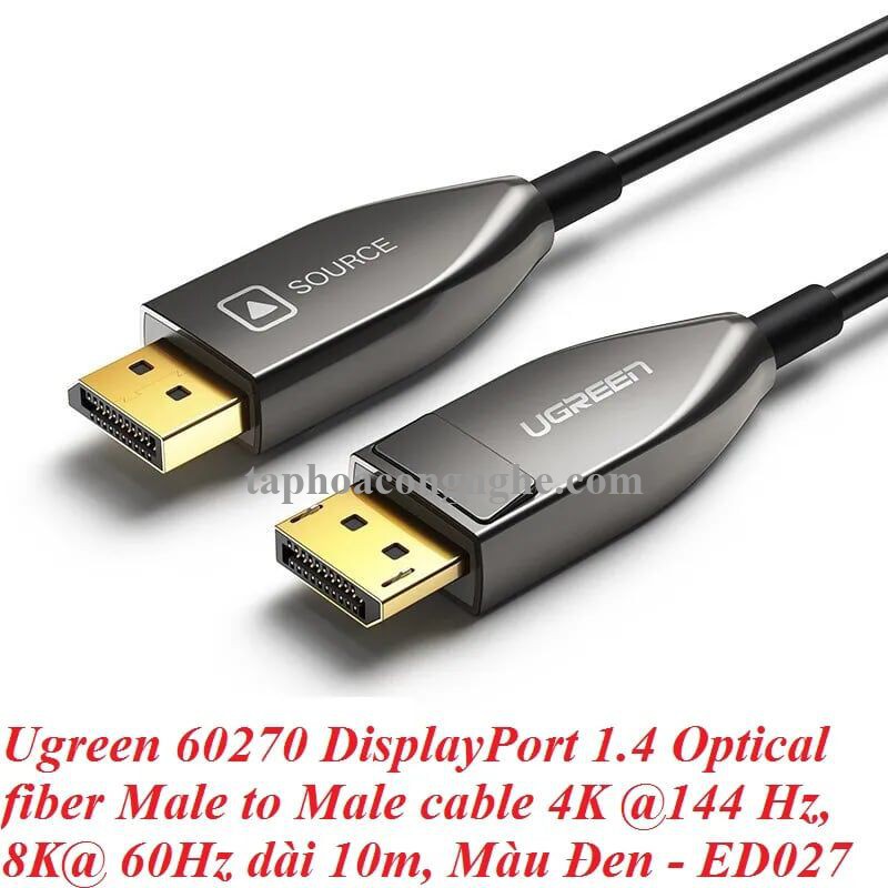 Ugreen 60270 10M Màu Đen DisplayPort 1.4 Optical fiber Male to Male cable 4K @144 Hz - 8K@ 60Hz ED027 30060270